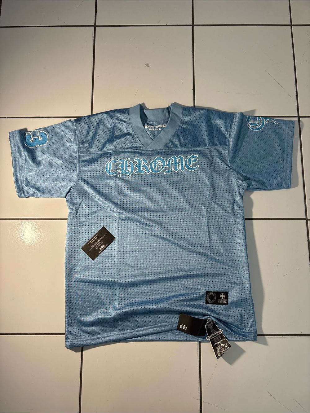 Chrome Hearts Light Blue Mesh Short Sleeve Logo Jersey